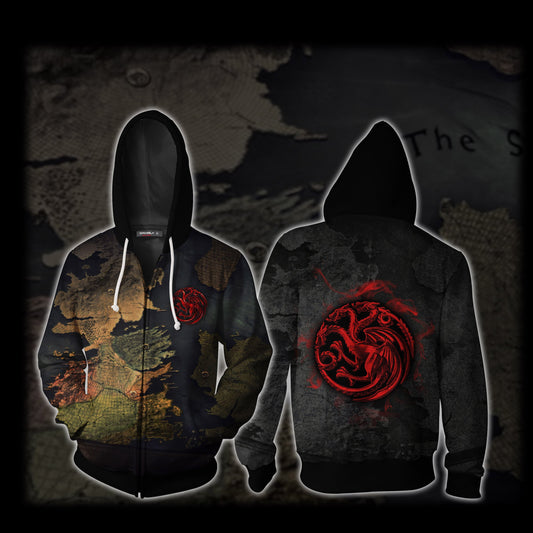 House Targaryen Game Of Thrones World Map Zip Up Hoodie XS