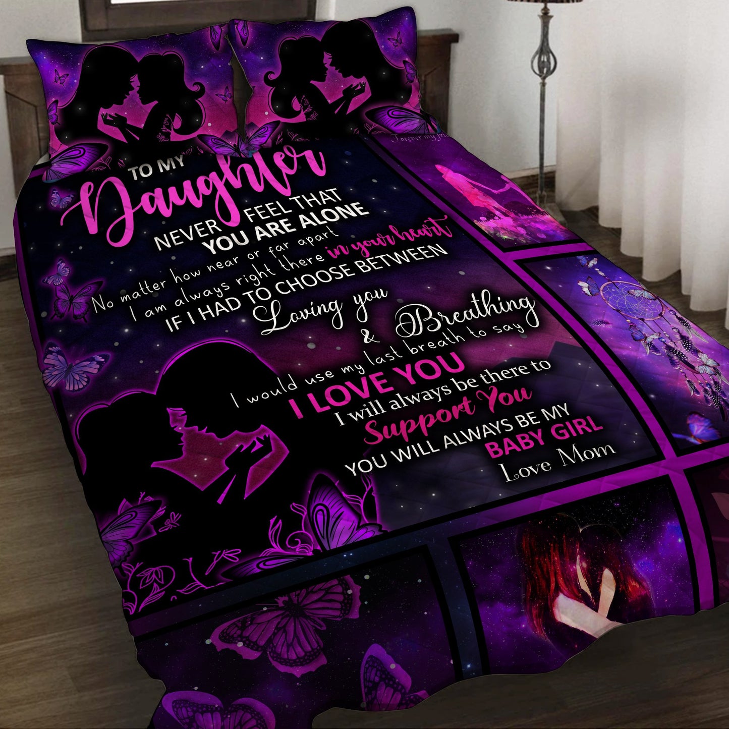 To my daughter - Mom and daughter - To My Daughter Never Feel That You Alone 3D Quilt Set Twin (150x180CM)