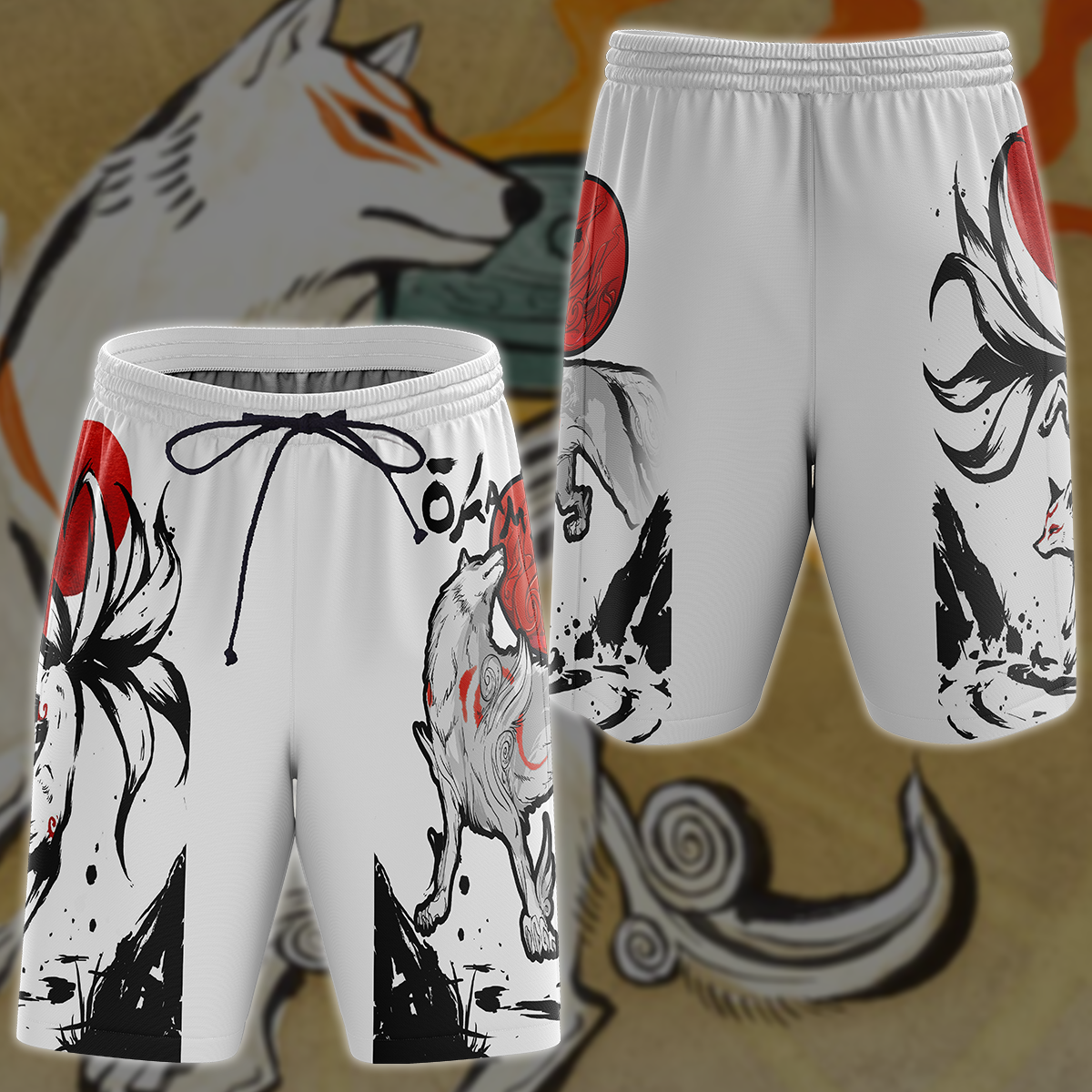 Okami Fox Video Game 3D All Over Printed T-shirt Tank Top Zip Hoodie Pullover Hoodie Hawaiian Shirt Beach Shorts Jogger Beach Shorts S