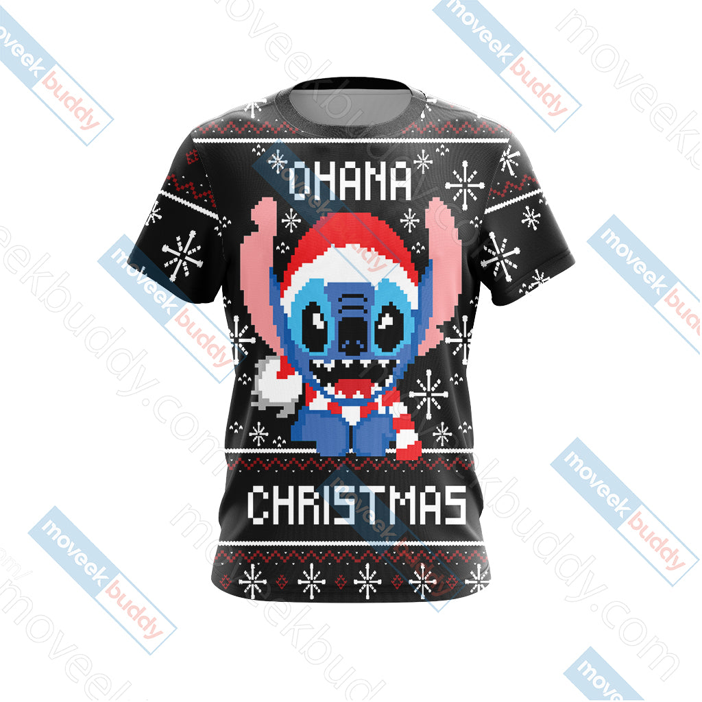Stitch Ohana Christmas Unisex 3D T-shirt