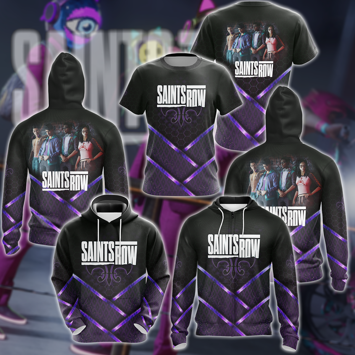 Saints Row Video Game 3D All Over Print T-shirt Tank Top Zip Hoodie Pullover Hoodie Hawaiian Shirt Beach Shorts Jogger
