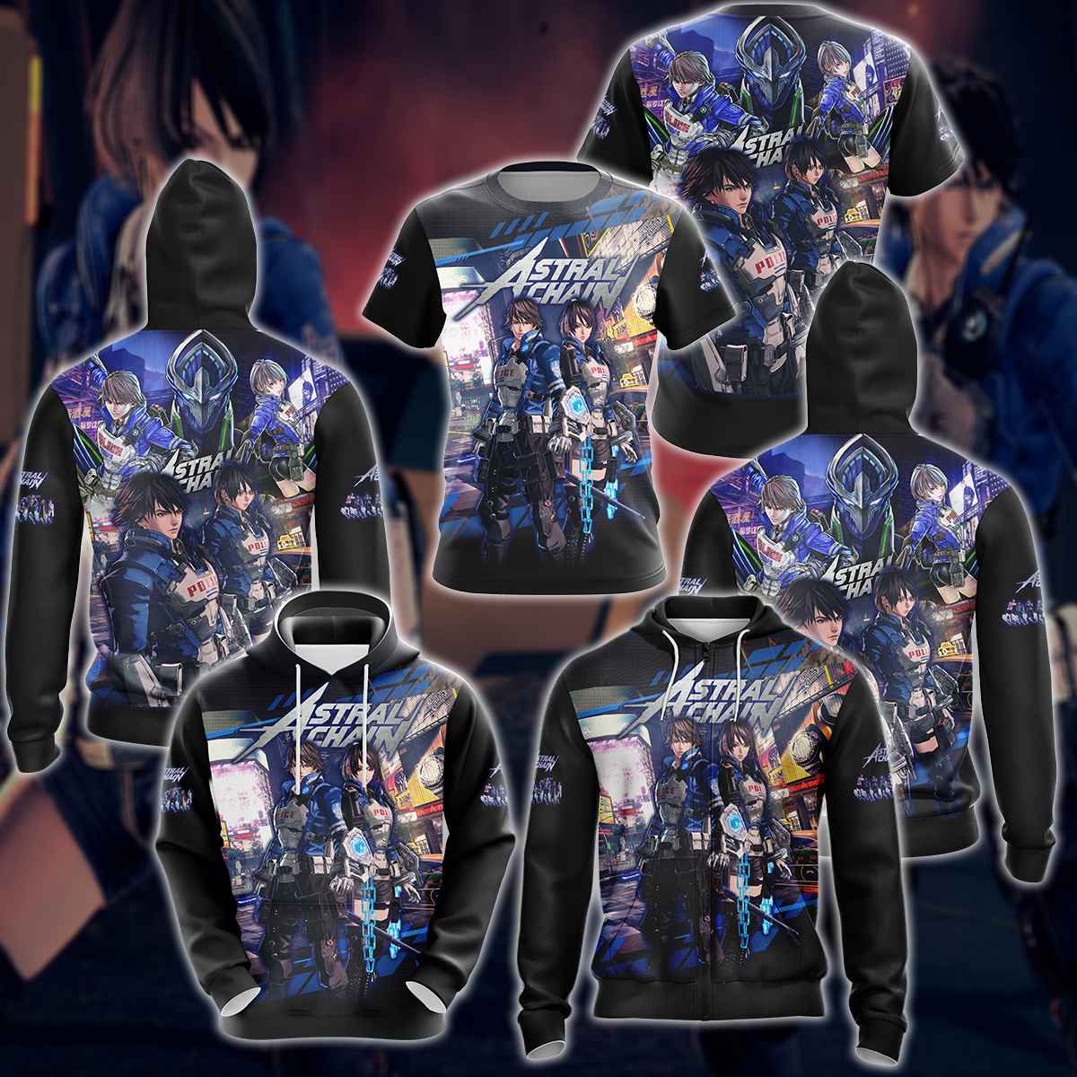Astral Chain Video Game 3D All Over Printed T-shirt Tank Top Zip Hoodie Pullover Hoodie Hawaiian Shirt Beach Shorts Jogger