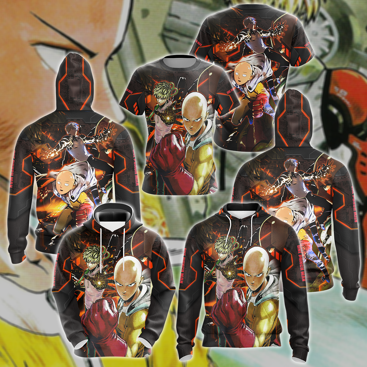 One Punch Man Saitama & Genos 3D All Over Print T-shirt Tank Top Zip Hoodie Pullover Hoodie Hawaiian Shirt Beach Shorts Jogger