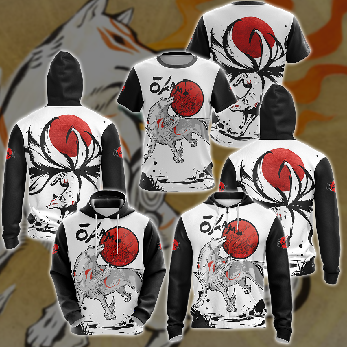 Okami Fox Video Game 3D All Over Printed T-shirt Tank Top Zip Hoodie Pullover Hoodie Hawaiian Shirt Beach Shorts Jogger