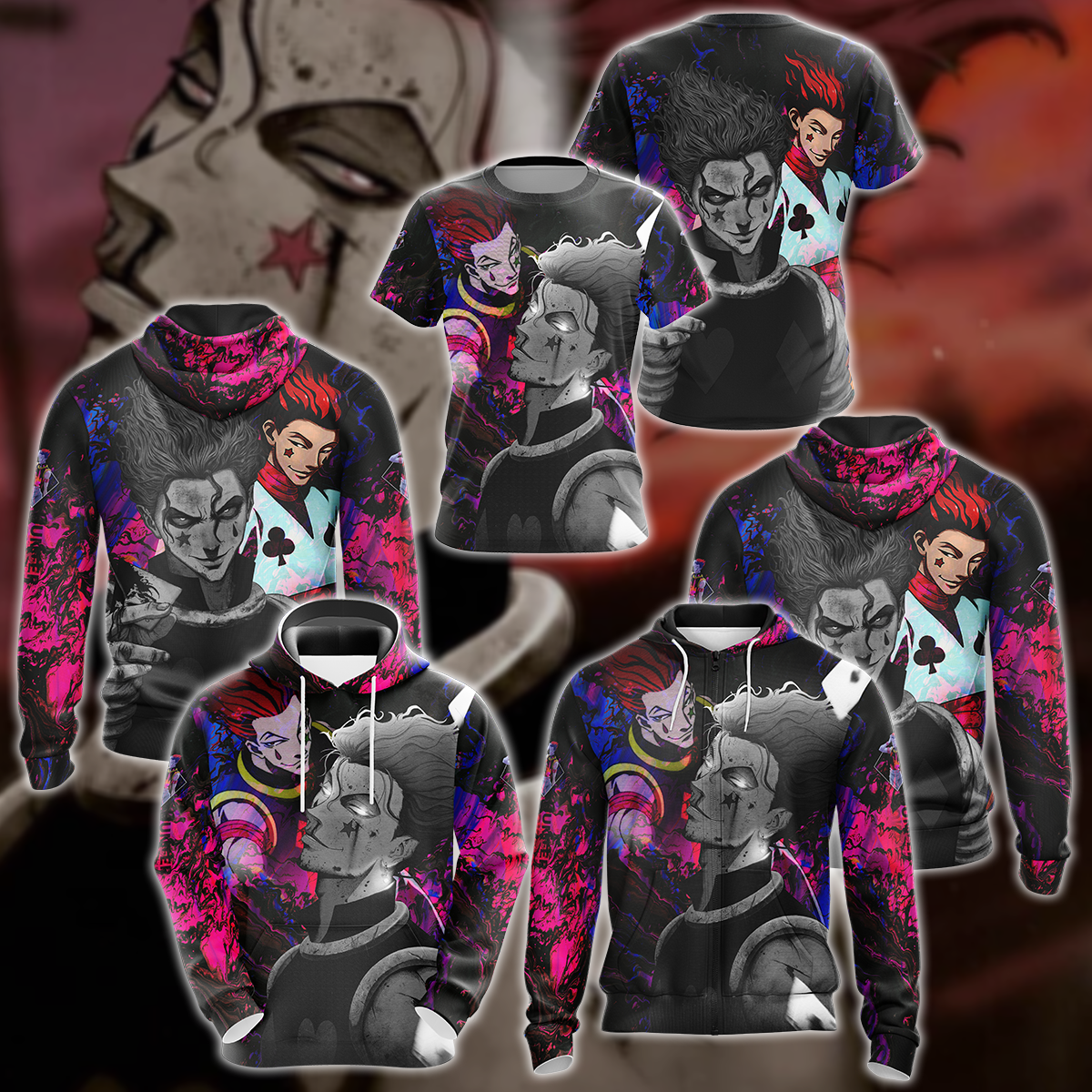 Hunter x Hunter Hisoka 3D All Over Print T-shirt Tank Top Zip Hoodie Pullover Hoodie Hawaiian Shirt Beach Shorts Jogger