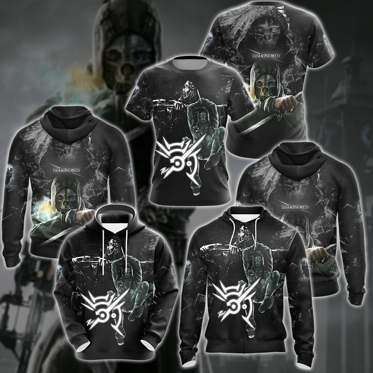 Dishonored Video Game 3D All Over Printed T-shirt Tank Top Zip Hoodie Pullover Hoodie Hawaiian Shirt Beach Shorts Jogger