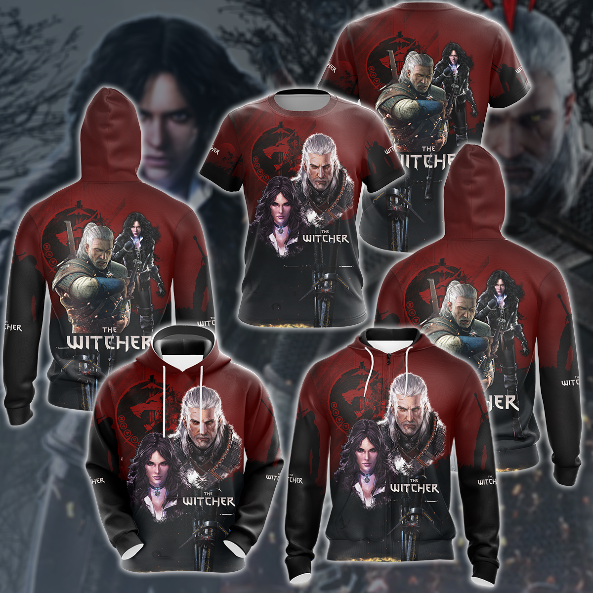 The Witcher Geralt & Yennefer Video Game 3D All Over Printed T-shirt Tank Top Zip Hoodie Pullover Hoodie Hawaiian Shirt Beach Shorts Jogger
