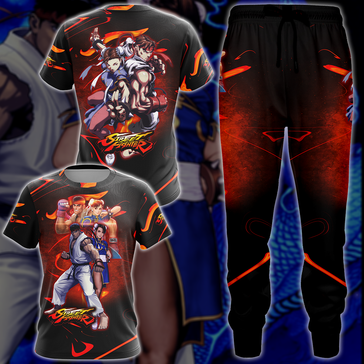 Street Fighter: Ryu & Chun-Li Video Game 3D All Over Printed T-shirt Tank Top Zip Hoodie Pullover Hoodie Hawaiian Shirt Beach Shorts Jogger