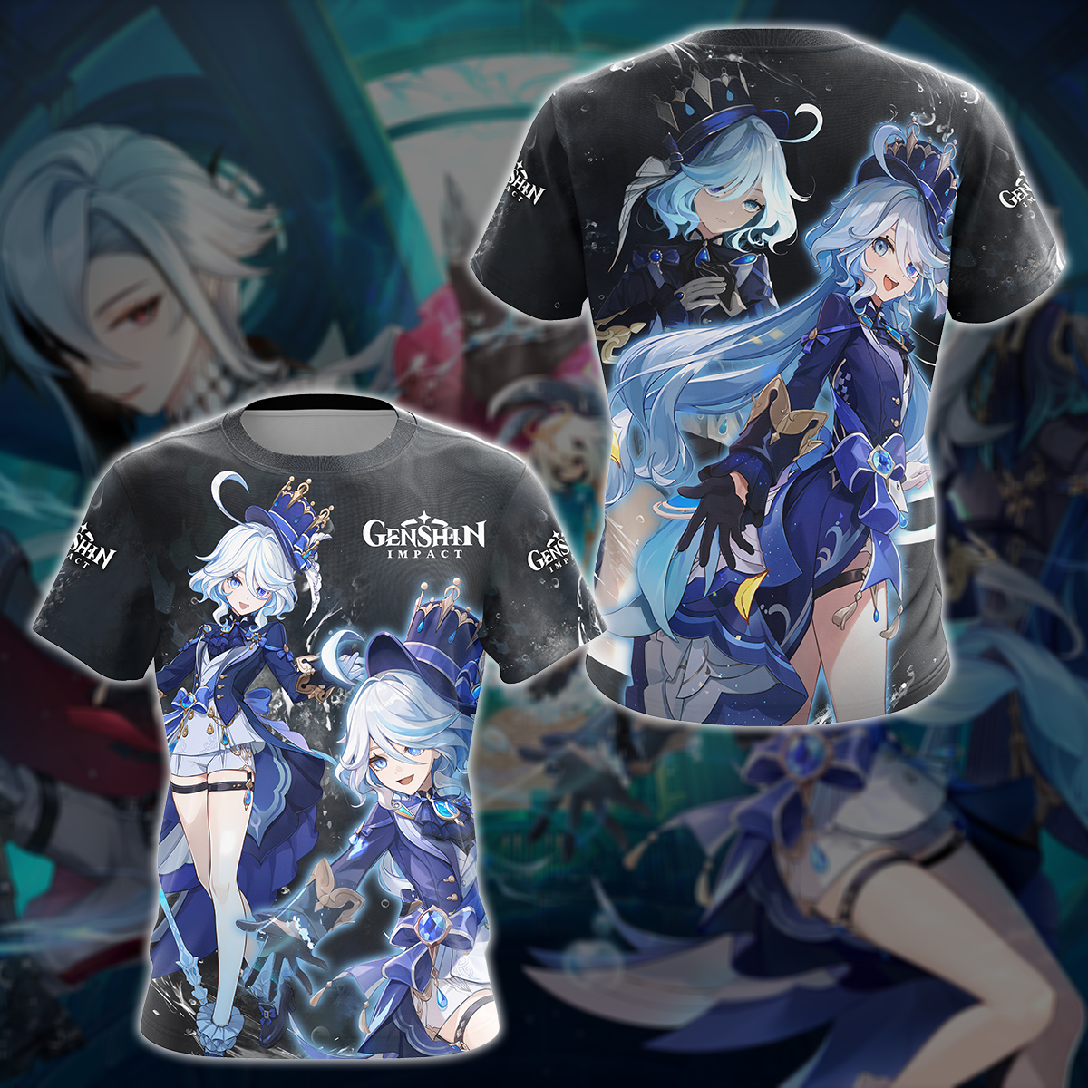 Furina Genshin Impact Video Game All Over Printed T-shirt Tank Top Zip Hoodie Pullover Hoodie Hawaiian Shirt Beach Shorts Joggers