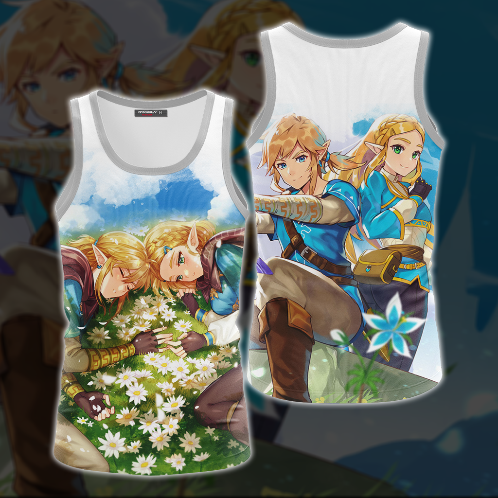Link and Zelda The Legend of Zelda All Over Print T-shirt Tank Top Zip Hoodie Pullover Hoodie Tank Top S