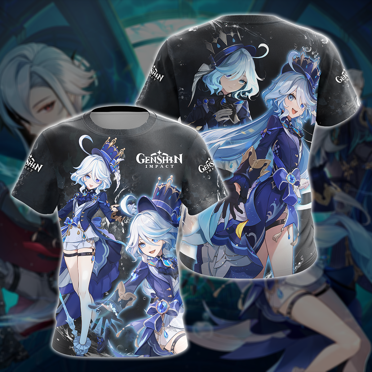 Furina Genshin Impact Video Game All Over Printed T-shirt Tank Top Zip Hoodie Pullover Hoodie Hawaiian Shirt Beach Shorts Joggers T-shirt S