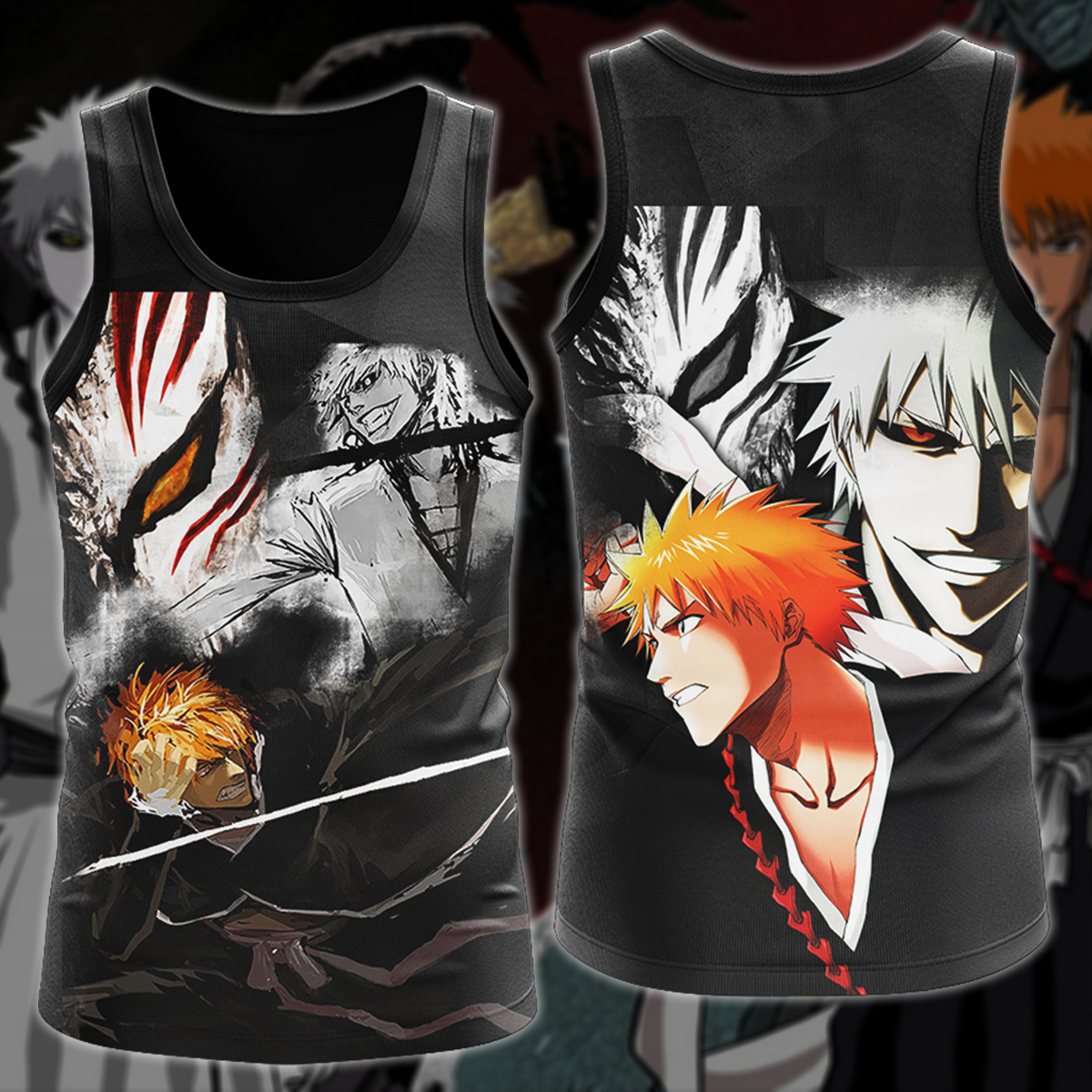 Bleach Kurosaki x Shirosaki Anime 3D All Over Print T-shirt Tank Top Zip Hoodie Pullover Hoodie Hawaiian Shirt Beach Shorts Jogger Tank Top S
