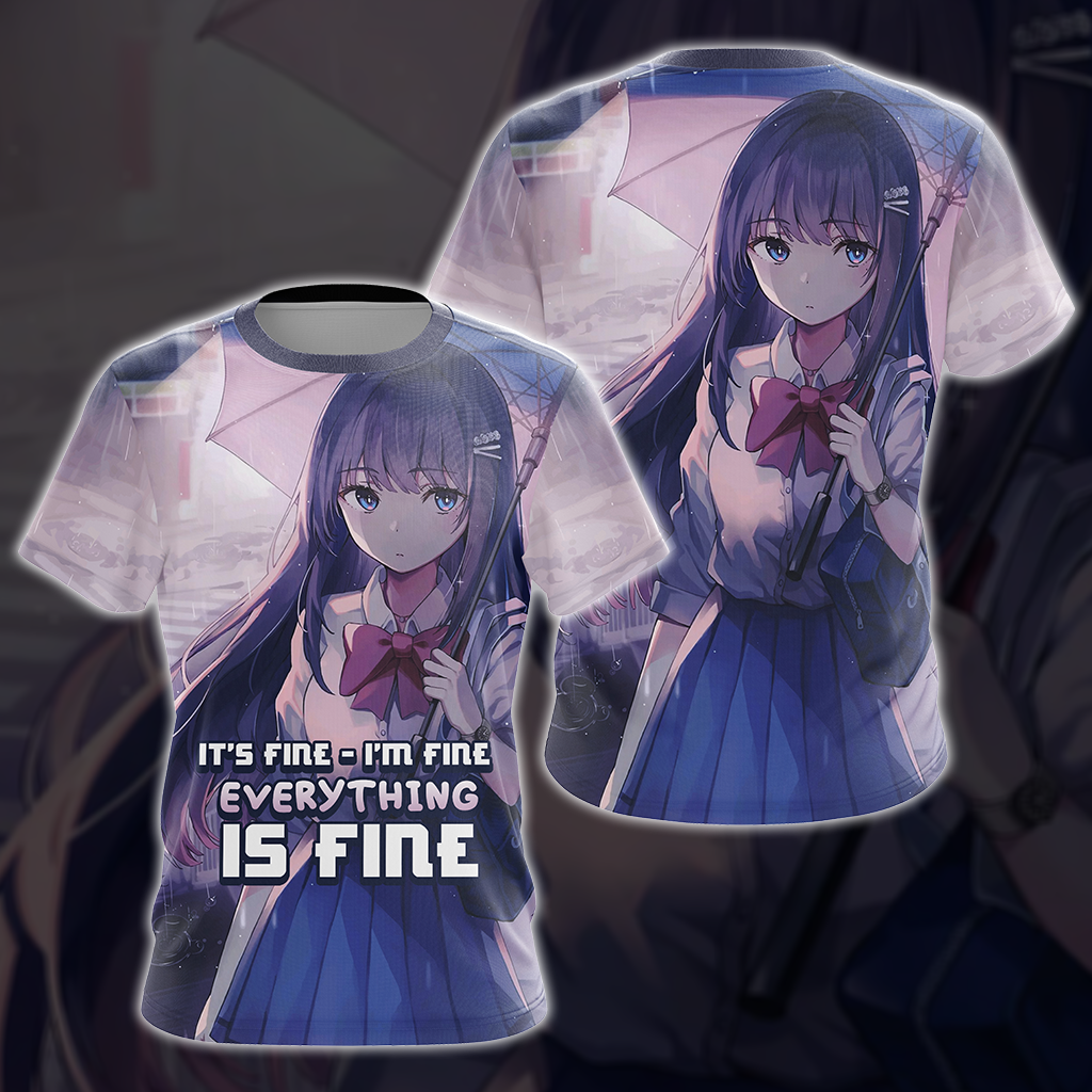 It's fine - I'm fine - Everything is fine Anime Girl All Over Print T-shirt Tank Top Zip Hoodie Pullover Hoodie T-shirt S