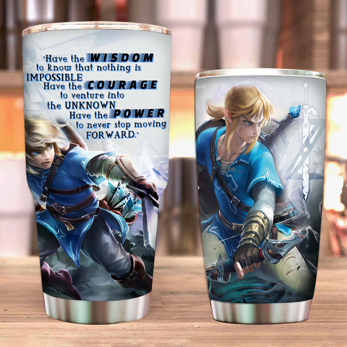 The Legend Of Zelda Link WISDOM COURAGE POWER Tumbler