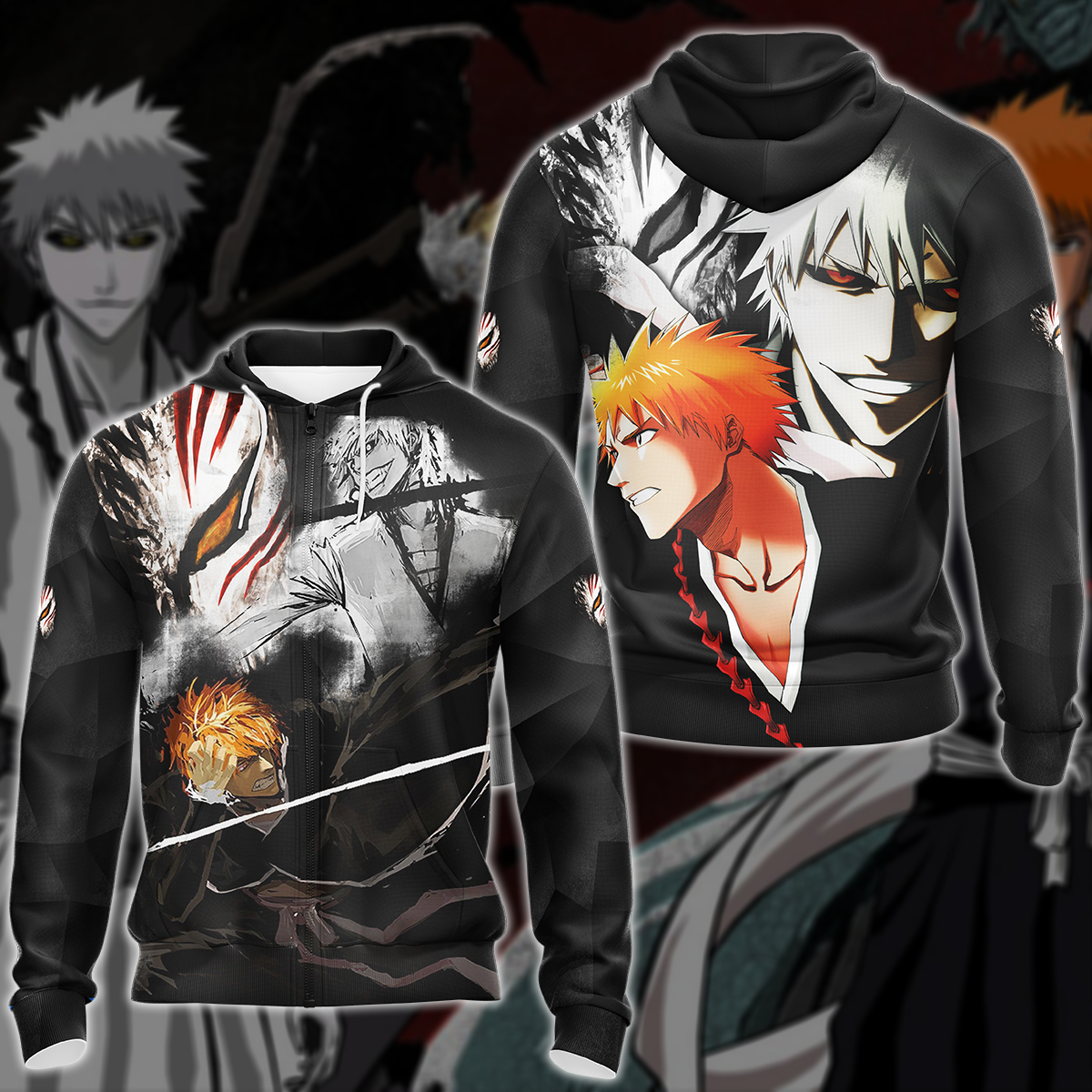 Bleach Kurosaki x Shirosaki Anime 3D All Over Print T-shirt Tank Top Zip Hoodie Pullover Hoodie Hawaiian Shirt Beach Shorts Jogger Zip Hoodie S