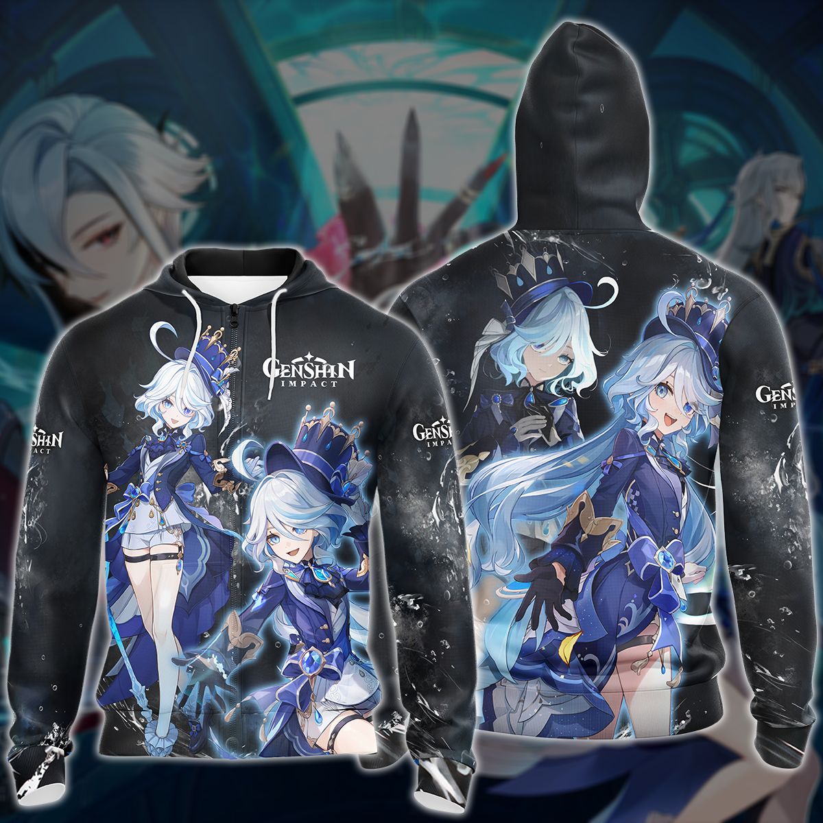 Furina Genshin Impact Video Game All Over Printed T-shirt Tank Top Zip Hoodie Pullover Hoodie Hawaiian Shirt Beach Shorts Joggers Zip Hoodie S