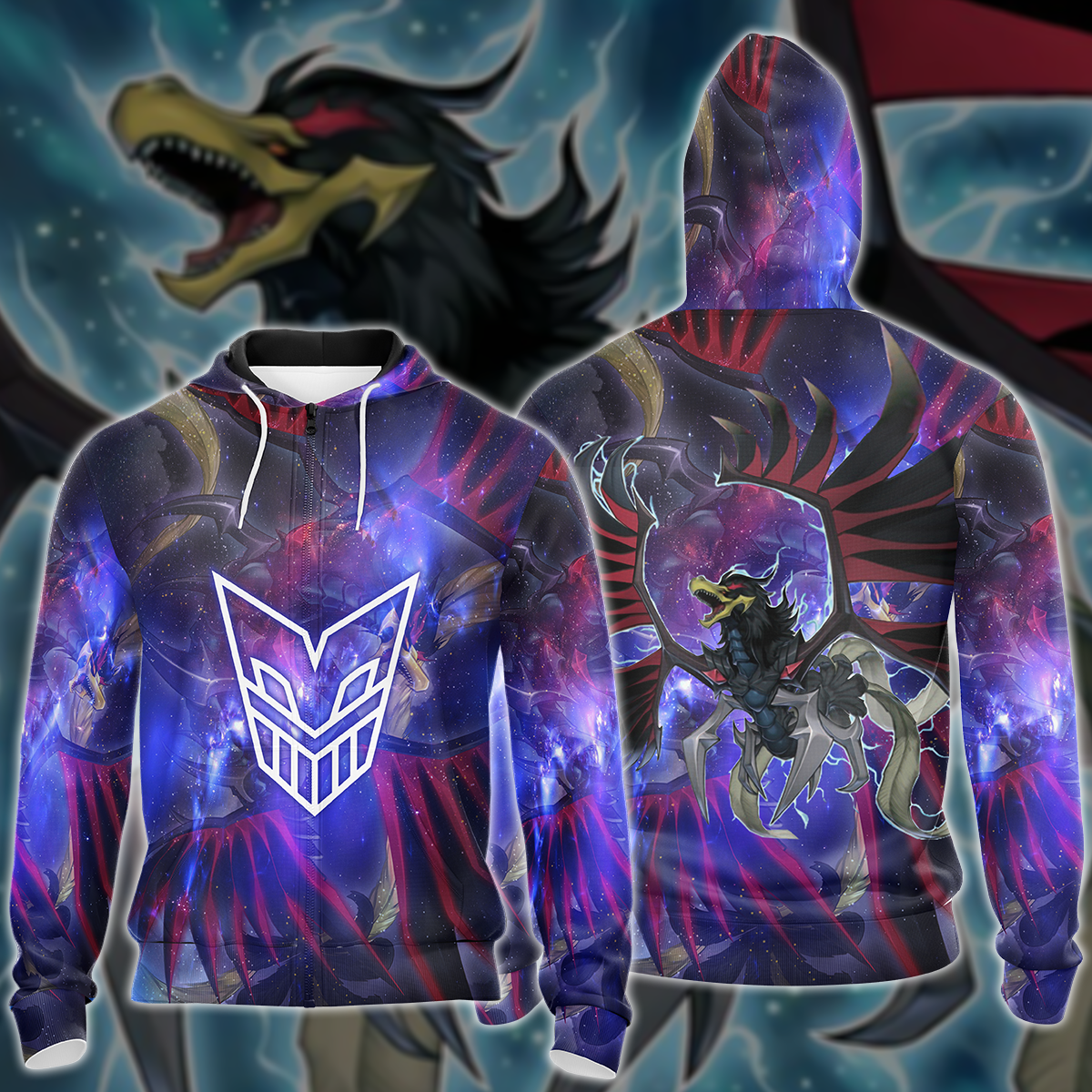 Yu-Gi-Oh! Black-Winged Dragon 3D Zip Up Hoodie S