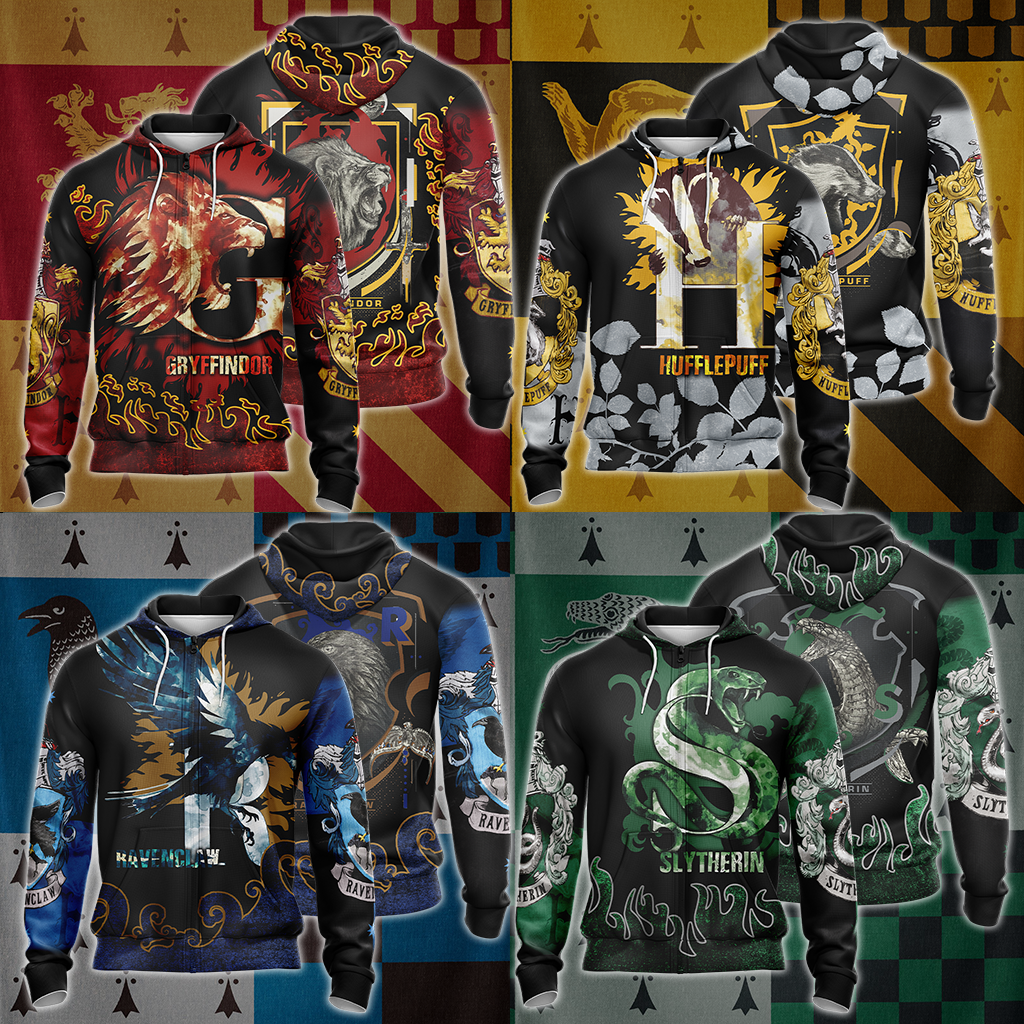 Personalized Harry Potter Hogwarts House Gryffindor Slytherin Ravenclaw Hufflepuff T-shirt Zip Hoodie Pullover Hoodie