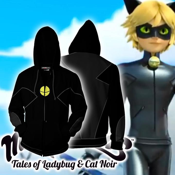 Cat Noir Cosplay Miraculous Tales Of Ladybug & Cat Noir Zip Up Hoodie Jacket XS