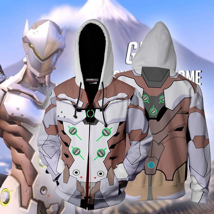 Overwatch Cosplay Genji Chrome Skin Zip Up Hoodie Jacket XS