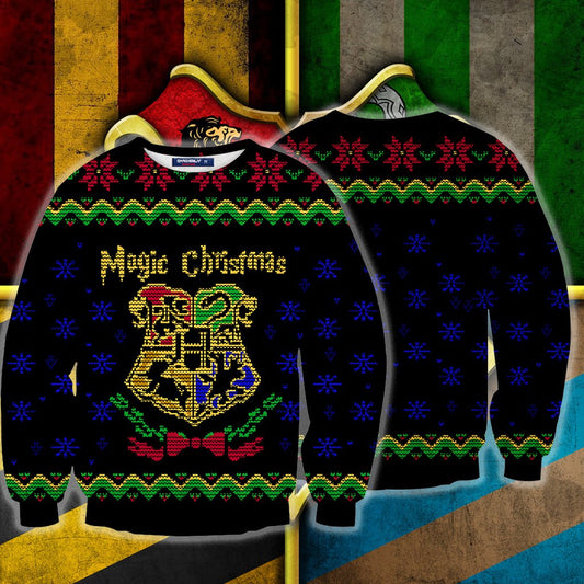 Magic Christmas Hogwarts Logo Harry Potter Ugly Christmas 3D Sweater S