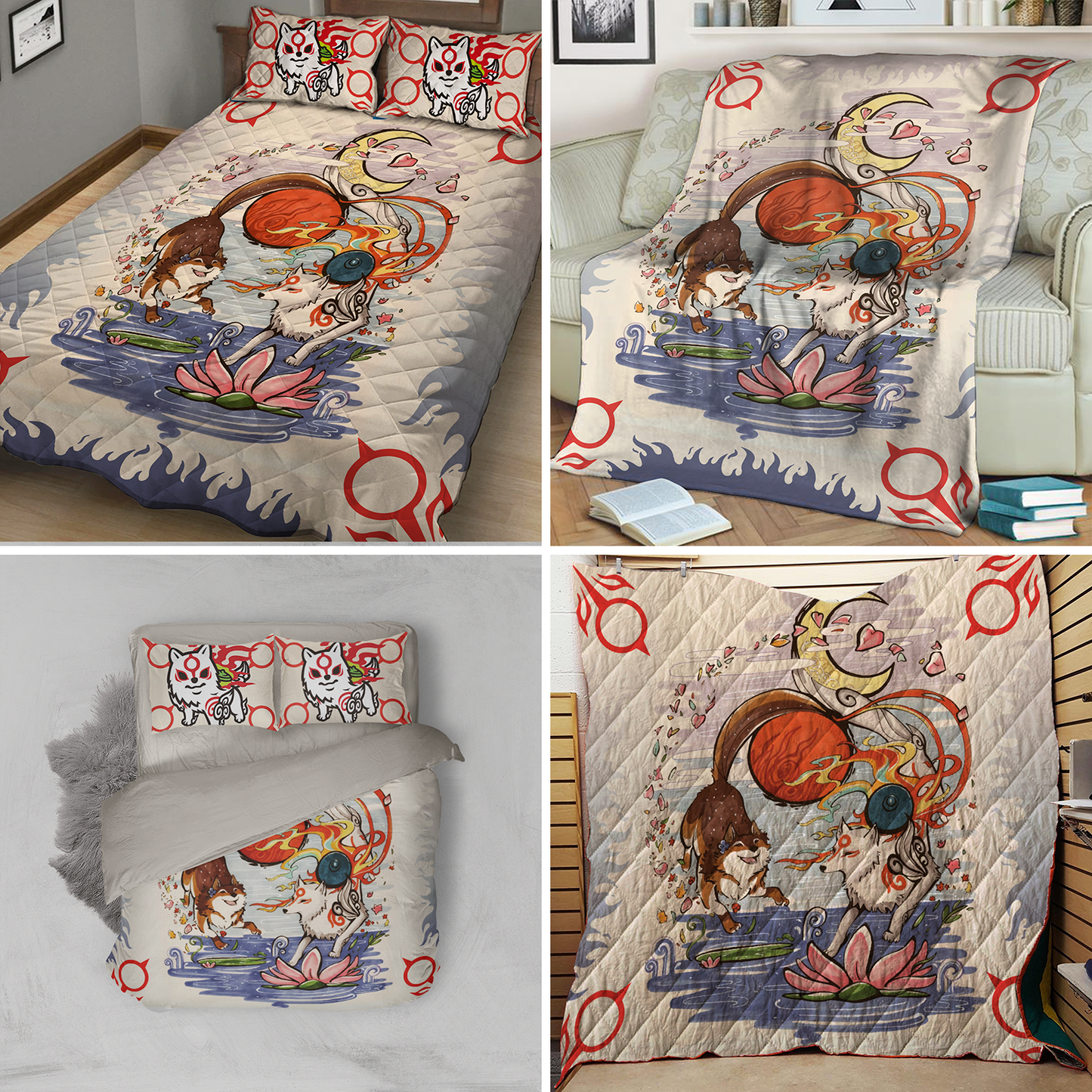 Okami And Dog 3D Quilt Set