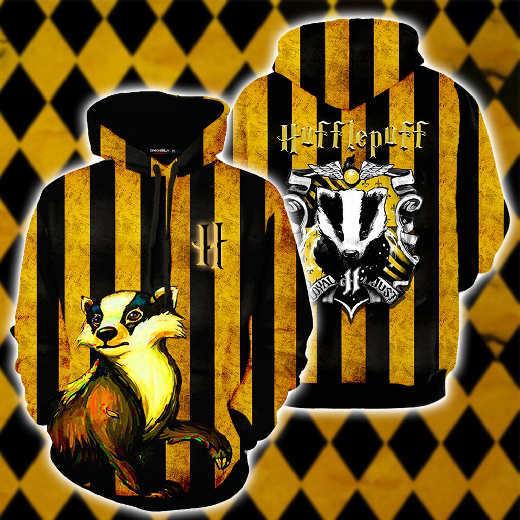 Striped Hufflepuff Harry Potter Unisex 3D T-shirt Hoodie S