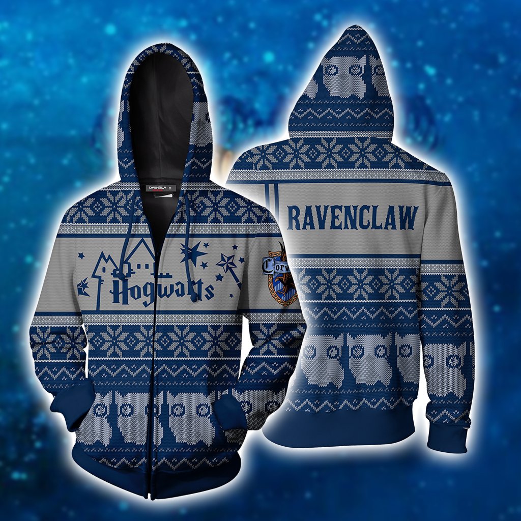 Ravenclaw Harry Potter Ugly Christmas Zip Up Hoodie S