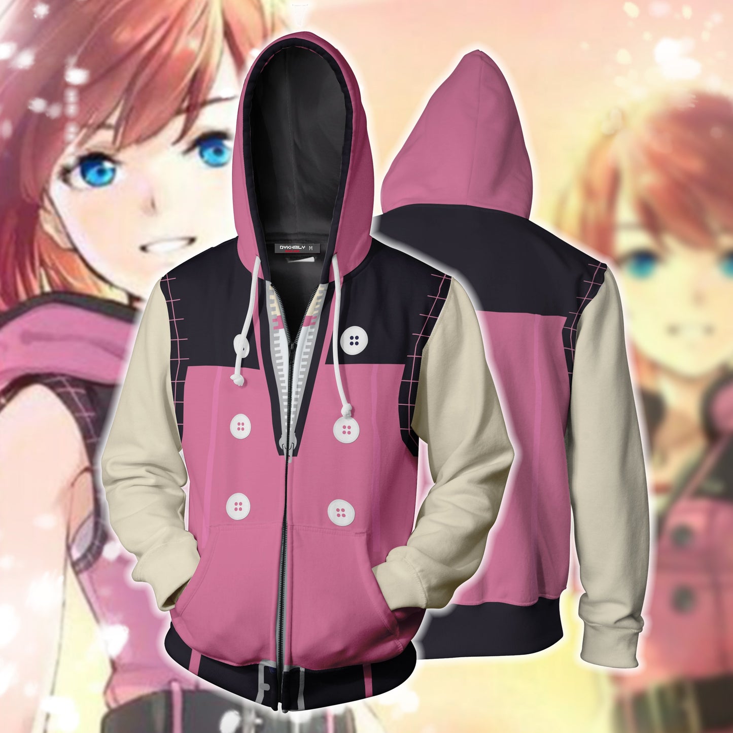 Kingdom Hearts III Kairi Cosplay Zip Up Hoodie Jacket XS