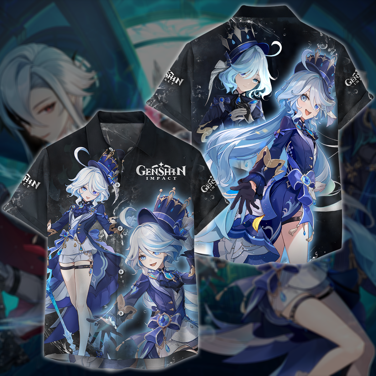 Furina Genshin Impact Video Game All Over Printed T-shirt Tank Top Zip Hoodie Pullover Hoodie Hawaiian Shirt Beach Shorts Joggers Hawaiian Shirt S