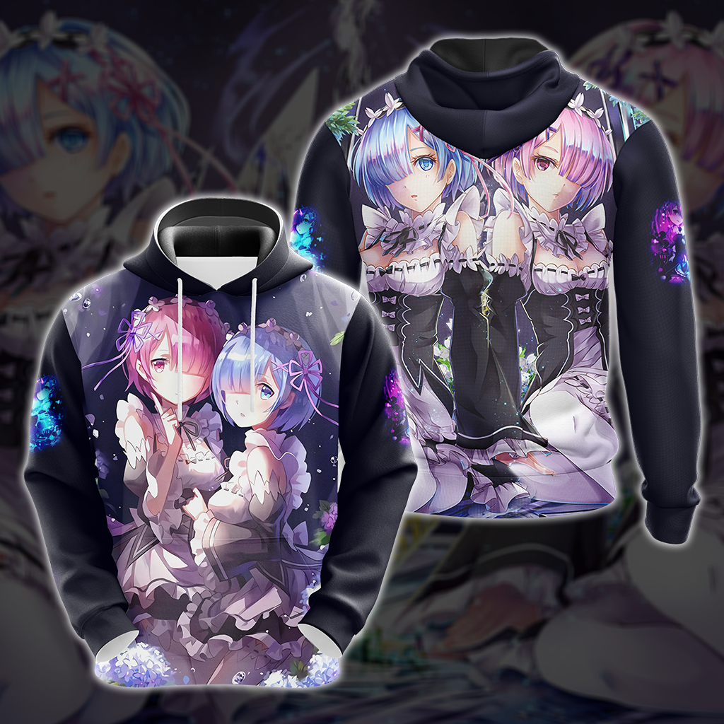 Rem & Ram Re:Zero All Over Print T-shirt Tank Top Zip Hoodie Pullover Hoodie Hoodie S