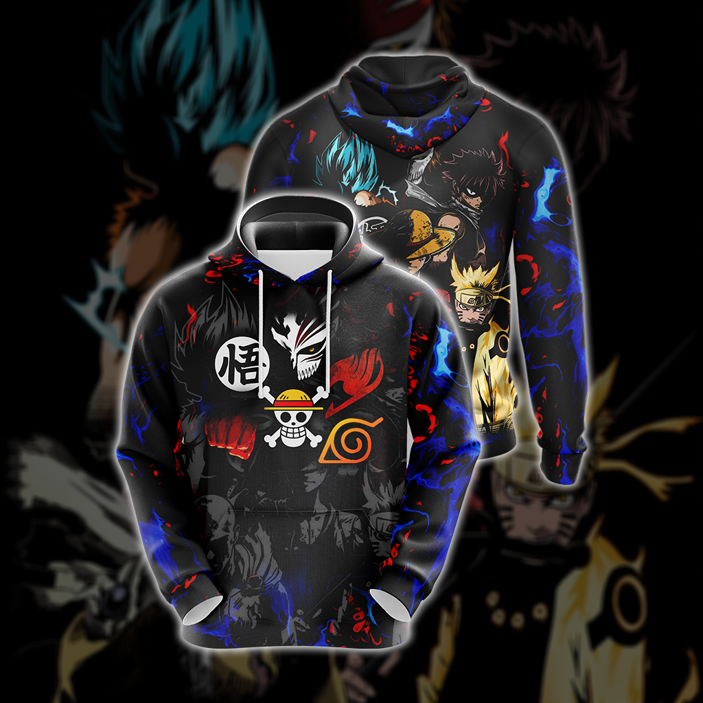 Heroes Mashup Saitama - Luffy - Goku - Naruto - Natsu Unisex 3D T-shirt Hoodie S