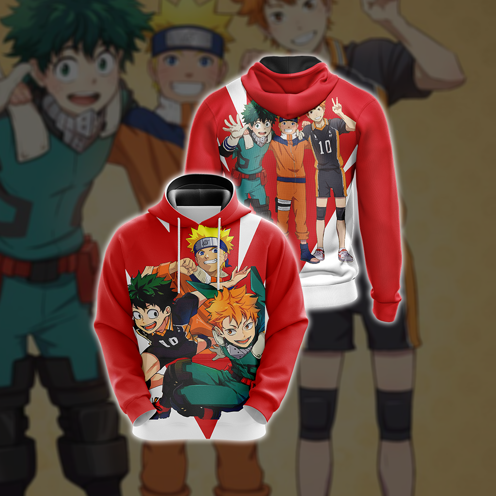My hero academia x Naruto x Haikyuu Unisex 3D T-shirt Hoodie S