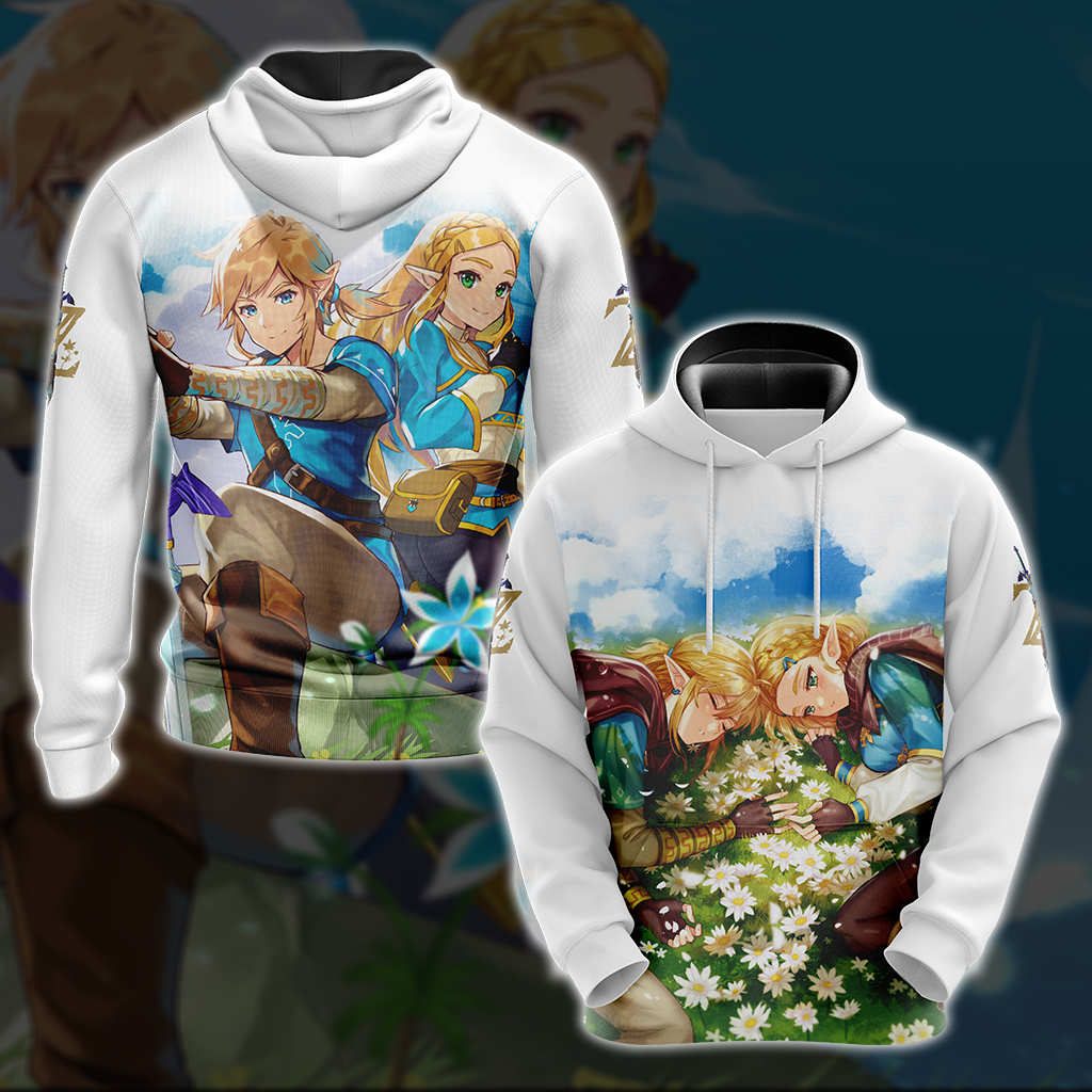 Link and Zelda The Legend of Zelda All Over Print T-shirt Tank Top Zip Hoodie Pullover Hoodie Hoodie S