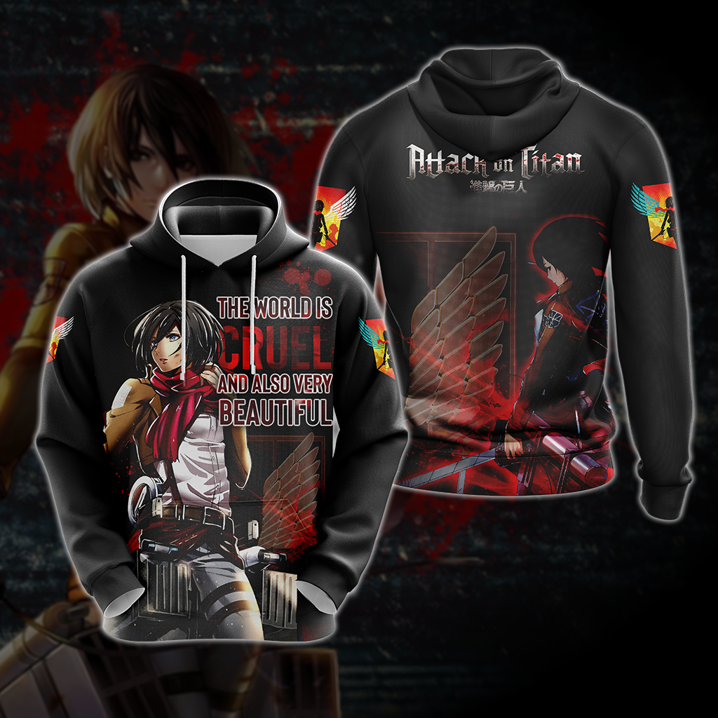 The World Is Cruel and Also Very Beautiful Mikasa Attack On Titan Anime T-shirt Zip Hoodie Pullover Hoodie Hoodie S