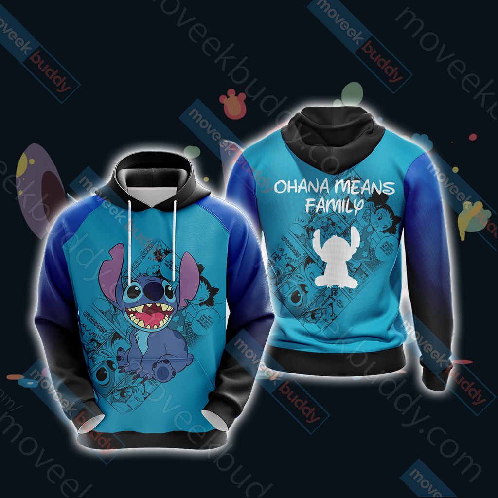 Stitch - Ohana Means Family Unisex 3D T-shirt Hoodie S
