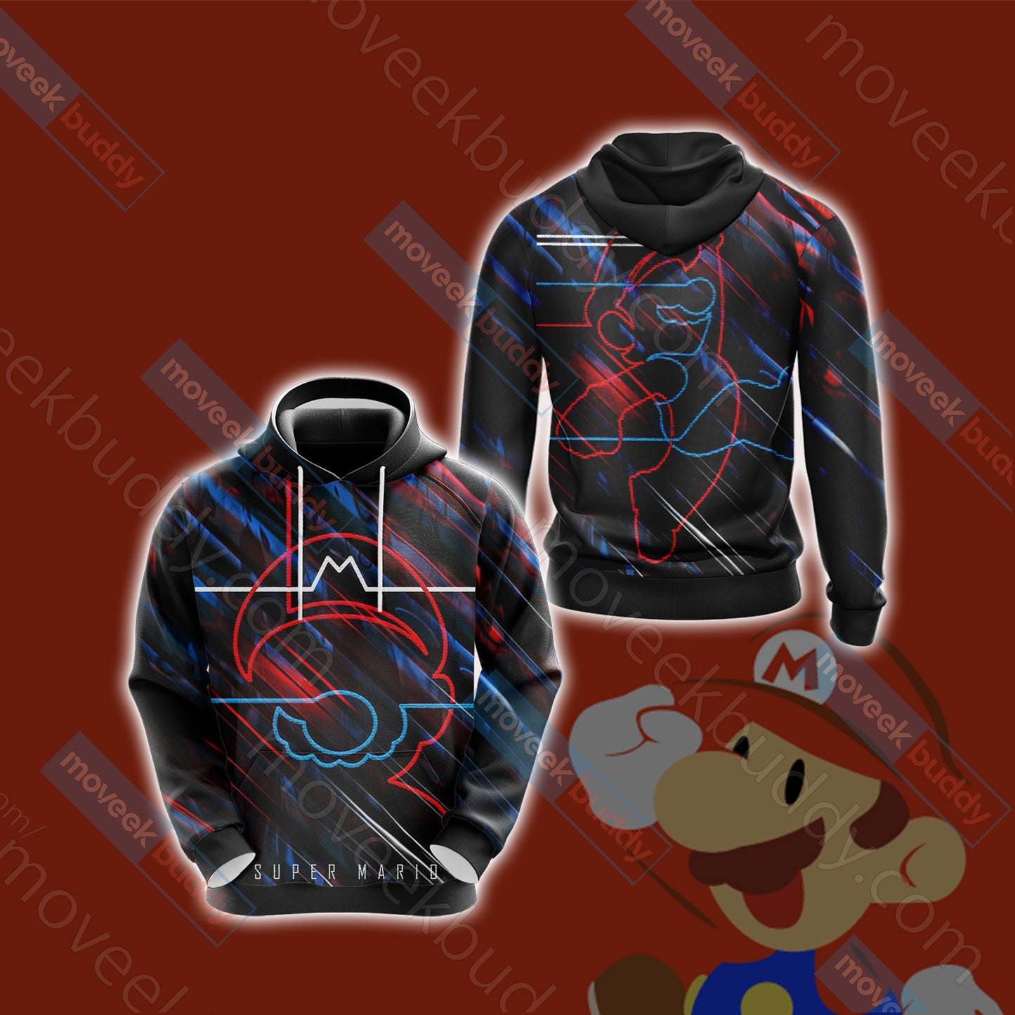 Super Mario Minimalist Unisex 3D T-shirt Hoodie S