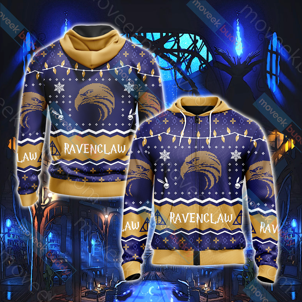Harry Potter - Ravenclaw House Christmas Style Unisex 3D T-shirt Zip Hoodie XS