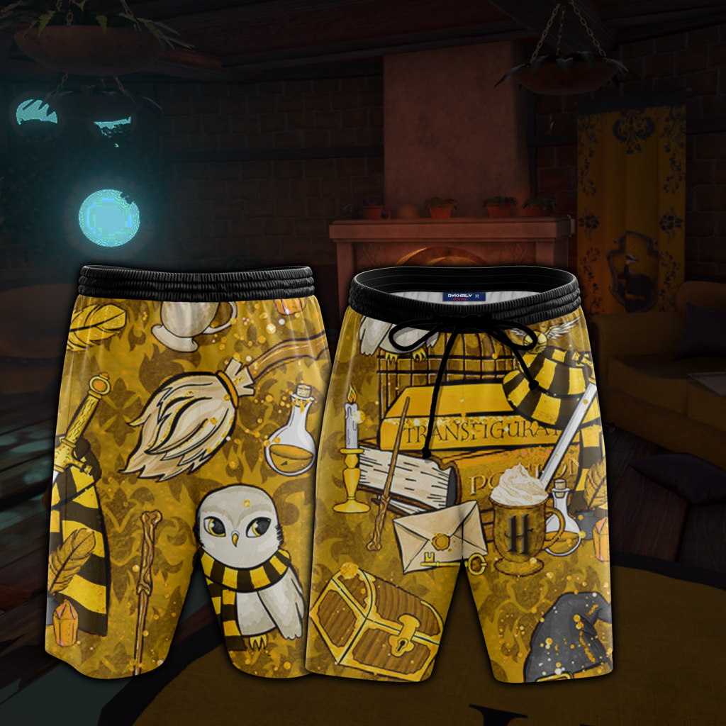 Hogwarts Hufflepuff House Pattern Harry Potter Beach Short S