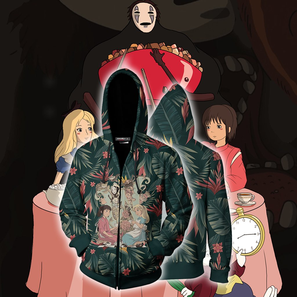 Studio Ghibli And Alice In Wonderland Unisex 3D T-shirt Zip Hoodie XS