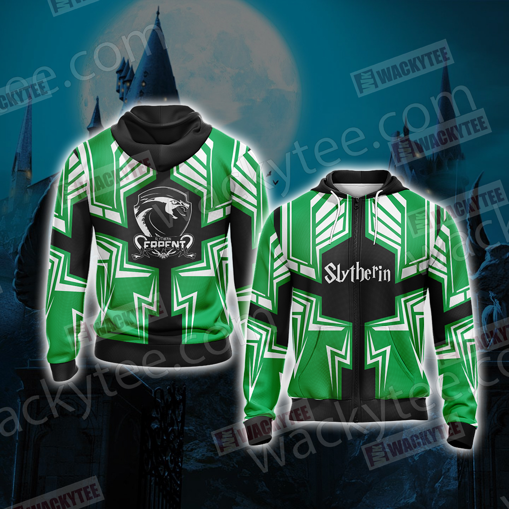Harry Potter Hogwarts Castle - Slytherin House Wacky Style New Collection Unisex 3D T-shirt Zip Hoodie S