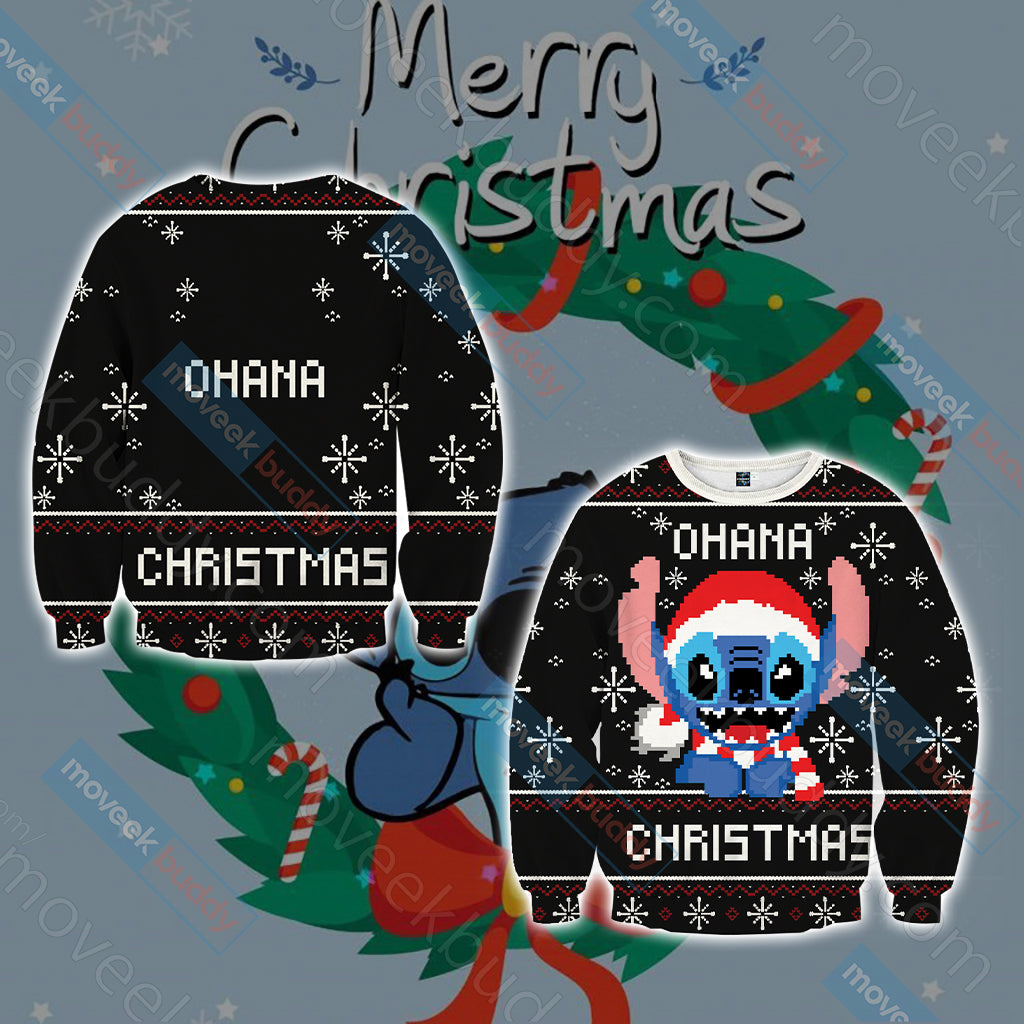 Stitch Ohana Christmas Unisex 3D T-shirt Hoodie S