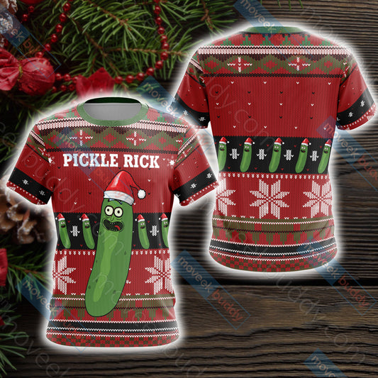 Pickle Rick X-mas Unisex 3D T-shirt