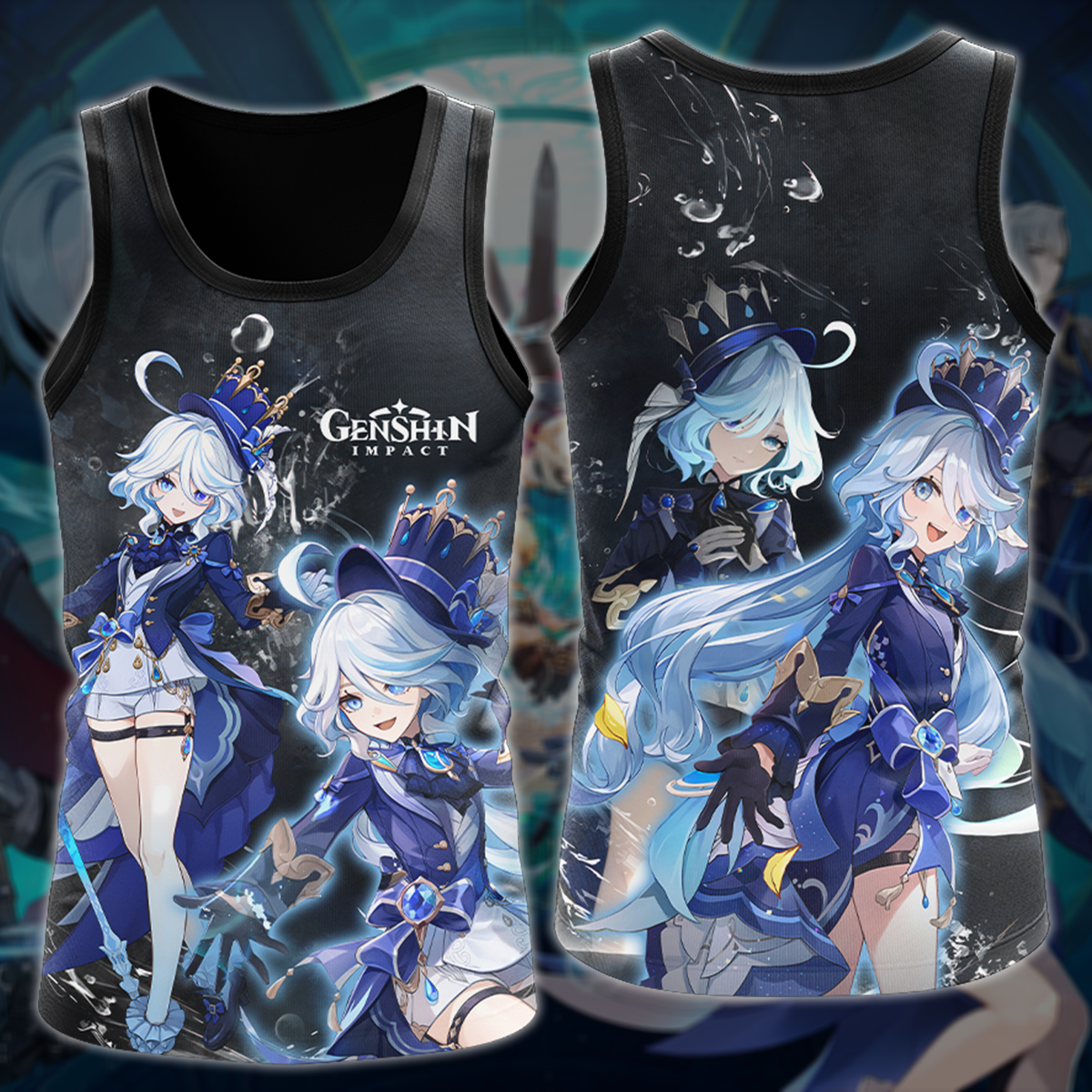 Furina Genshin Impact Video Game All Over Printed T-shirt Tank Top Zip Hoodie Pullover Hoodie Hawaiian Shirt Beach Shorts Joggers Tank Top S