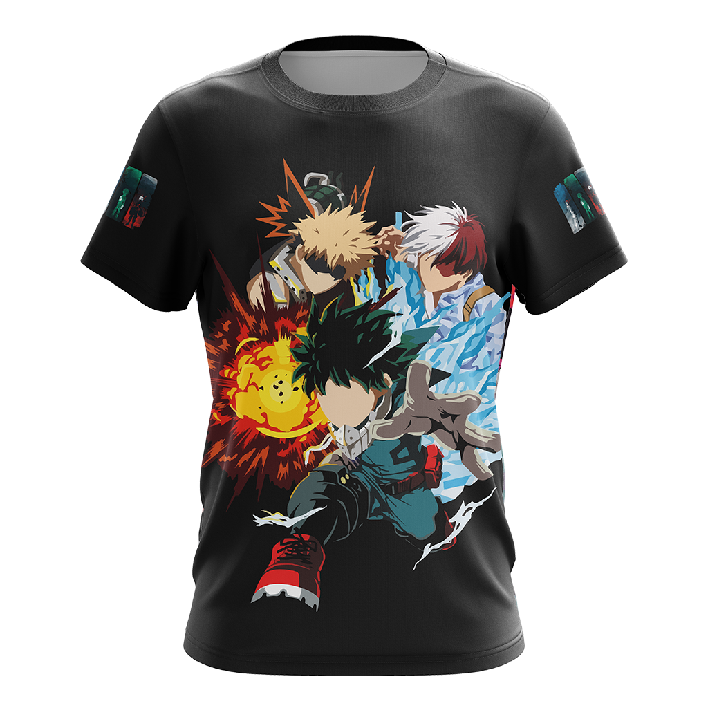 Boku No Hero Acamedia - Midoriya Izuku + Bakugo Katsuki +Todoroki Shouto Unisex 3D T-shirt