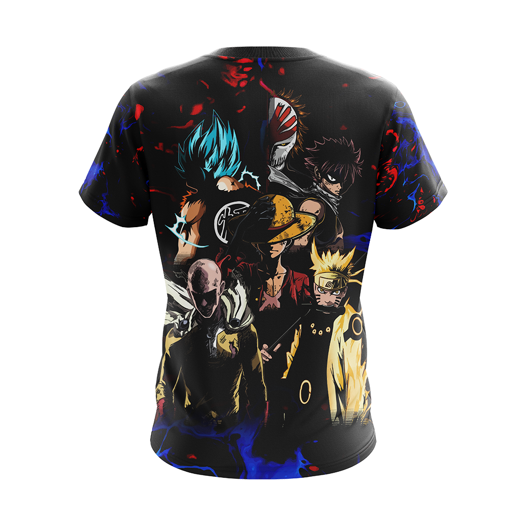 Heroes Mashup Saitama - Luffy - Goku - Naruto - Natsu Unisex 3D T-shirt