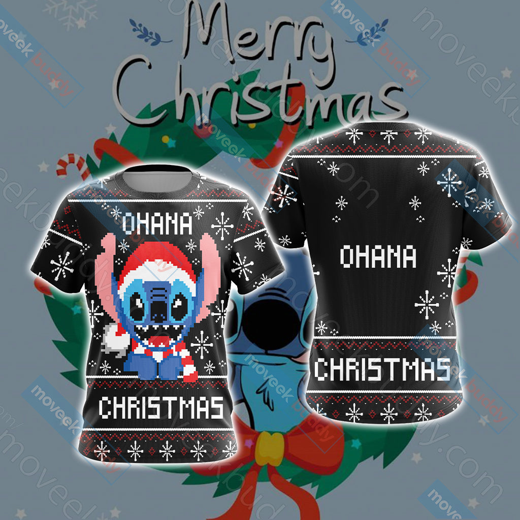 Stitch Ohana Christmas Unisex 3D T-shirt