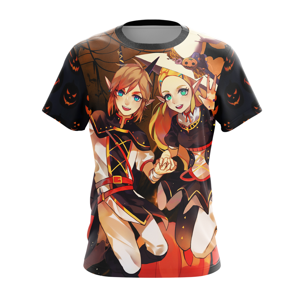 The Legend of Zelda Link & Zelda Halloween All Over Print T-shirt Zip Hoodie Pullover Hoodie