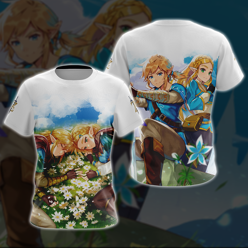 Link and Zelda The Legend of Zelda All Over Print T-shirt Tank Top Zip Hoodie Pullover Hoodie T-shirt S