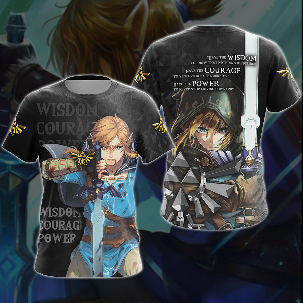 The Legend Of Zelda Link WISDOM COURAGE POWER Unisex 3D T-shirt Zip Hoodie Pullover Hoodie T-shirt S